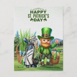 Cartão Postal De Festividades Golfer com Cerveja e Ruas de Shamrock. Dia de Patr