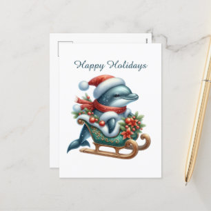 Cartão Postal De Festividades Golfinho de Natal Festivo, personalizável