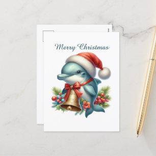 Cartão Postal De Festividades Golfinho de Natal Festivo, personalizável