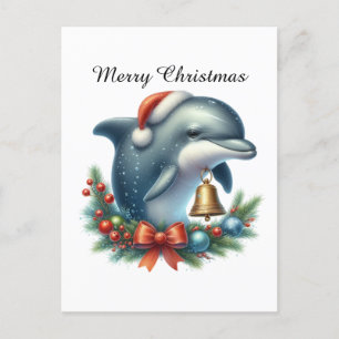 Cartão Postal De Festividades Golfinho festivo e habitual Feliz Natal