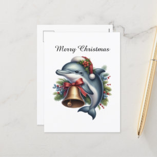 Cartão Postal De Festividades Golfinho festivo e habitual Feliz Natal