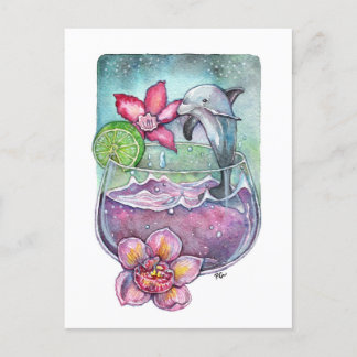 Cartão Postal De Festividades Golfinhos e Orquídeas