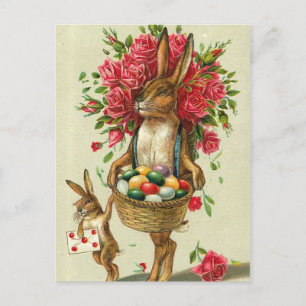 Cartão Postal De Festividades Gorgeous Easter Bunny Roses & Baby Bunny