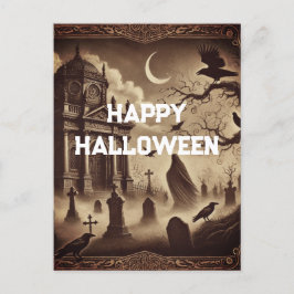 Cartão Postal De Festividades Gótica Vitoriana Graveyard Feliz Halloween