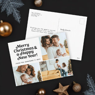 Cartão Postal De Festividades Grade de Fotos de Natal e Ano Novo Moderna