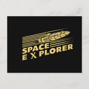 Cartão Postal De Festividades Gráfico de Foguete Explorador Espacial Retro