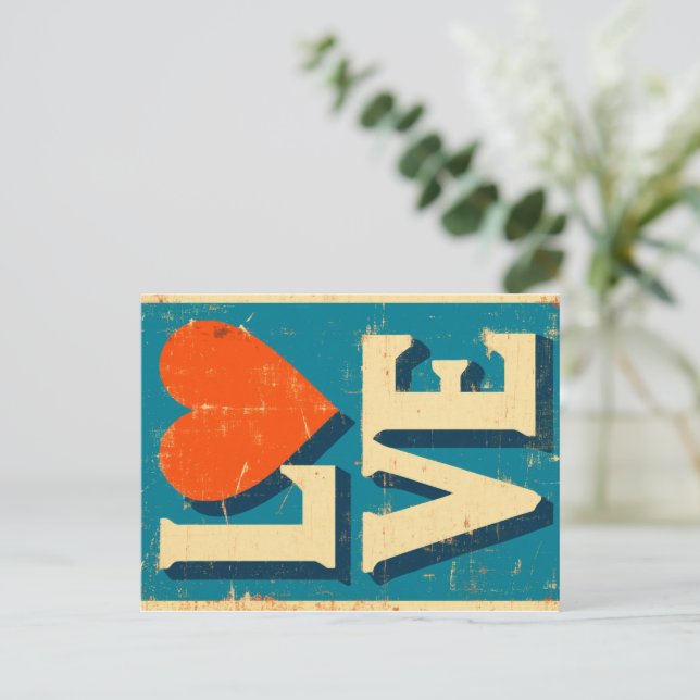 Cartão Postal De Festividades Gráficos inspirados no AMOR dos anos 60 (Em pé/Frente)