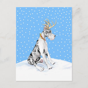 Cartão Postal De Festividades Grande Dane Reindeer Christmas Harlequin
