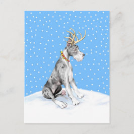 Cartão Postal De Festividades Grande Dane Reindeer de Natal Merle