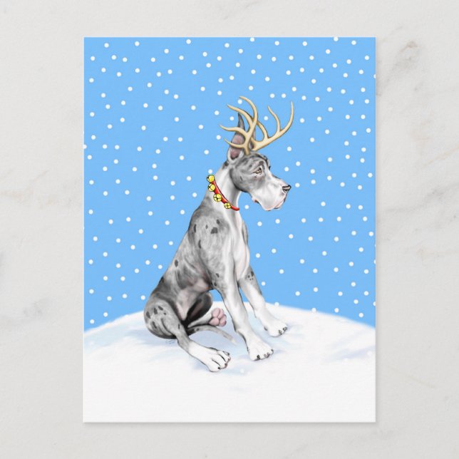 Cartão Postal De Festividades Grande Dane Reindeer de Natal Merle (Frente)