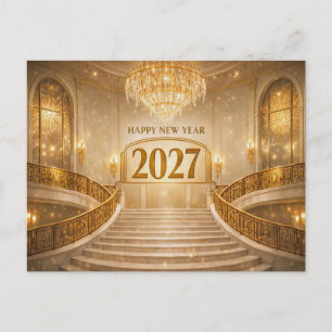 Cartão Postal De Festividades Grande Escadaria Art Déco em Ouro Ano Novo 2027