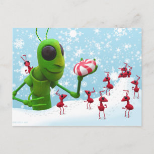 Cartão Postal De Festividades Grasshopper and the Ants Christmas Postcard