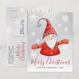 Cartão Postal De Festividades Grátis Gnomo Cinza Vermelho Natal
