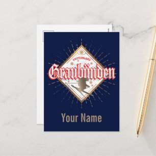 Cartão Postal De Festividades Graubünden Suiça retro skier vintage