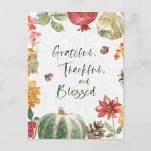 Cartão Postal De Festividades Greatful, Thankful, and Blessed Harvest