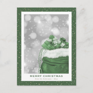 Cartão Postal De Festividades Green Felry Christmas Modern Sparkly