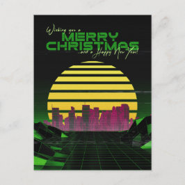 Cartão Postal De Festividades Green Synthwave Natal