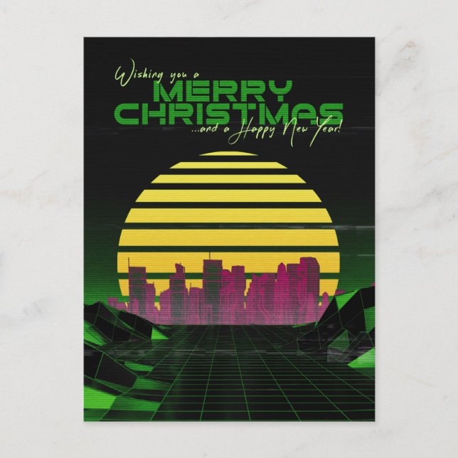 Cartão Postal De Festividades Green Synthwave Natal (Frente)