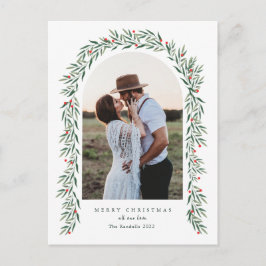 Cartão Postal De Festividades Greenery Arch Modern Script Foto de Natal