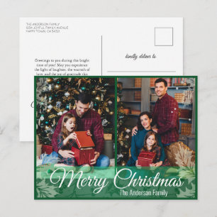 Cartão Postal De Festividades Greenery Christmas Holly Leaf Green Frame 2 Foto