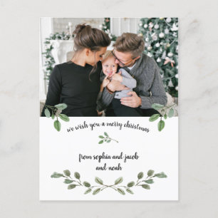 Cartão Postal De Festividades Greenery de Natal   Simples Watercolor - Duas Foto