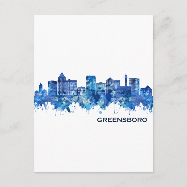 Cartão Postal De Festividades Greensboro Carolina do Norte Skyline Blue (Frente)