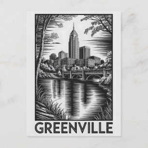 Cartão Postal De Festividades Greenville Carolina do Sul Preto Branco Xilogravur