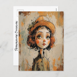 Cartão Postal De Festividades Grelha De Olho Grande Retrai Dama Na Arte Daquilo