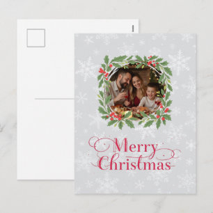 Cartão Postal De Festividades Grinalda de Natal de Azevinho Elegante Feliz Natal