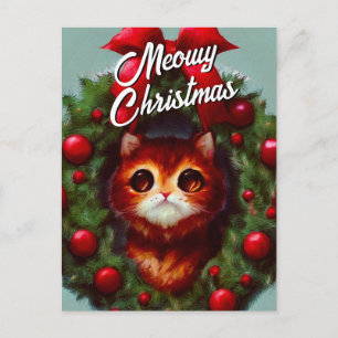 Cartão Postal De Festividades Grinalda de Natal de Gatinho Fofo Cartão de Natal