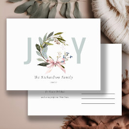 Cartão Postal De Festividades Grinalda de Natal de Inverno Azul Verde Rosa Natal