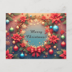 Cartão Postal De Festividades Grinalda de Natal Festiva 🎄✨ Poinsettia Vermelha