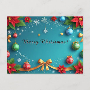 Cartão Postal De Festividades Grinalda Festiva Elegante 🎄✨ Ornamento de Poinset