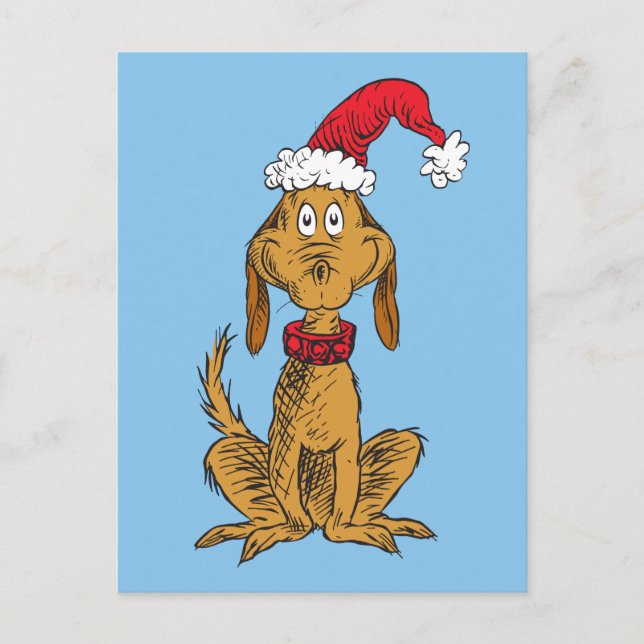 Cartão Postal De Festividades Grinch Clássico | Max - Chapéu de Papai Noel (Frente)