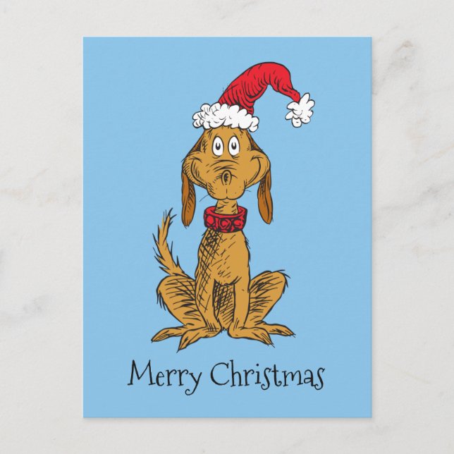 Cartão Postal De Festividades Grinch Clássico | Max - Chapéu de Papai Noel (Frente)