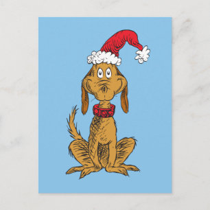 Cartão Postal De Festividades Grinch Clássico   Max - Chapéu de Papai Noel
