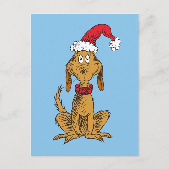 Cartão Postal De Festividades Grinch Clássico | Max - Chapéu de Papai Noel (Frente)
