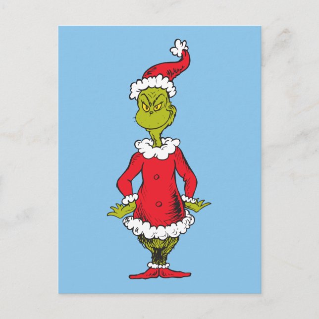 Cartão Postal De Festividades Grinch Clássico | Papai Noel (Frente)