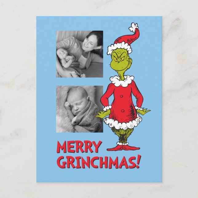 Cartão Postal De Festividades Grinch Clássico | Papai Noel (Frente)