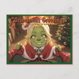 Cartão Postal De Festividades Grinchmas Greetings – Cute Anime Holiday Postcard