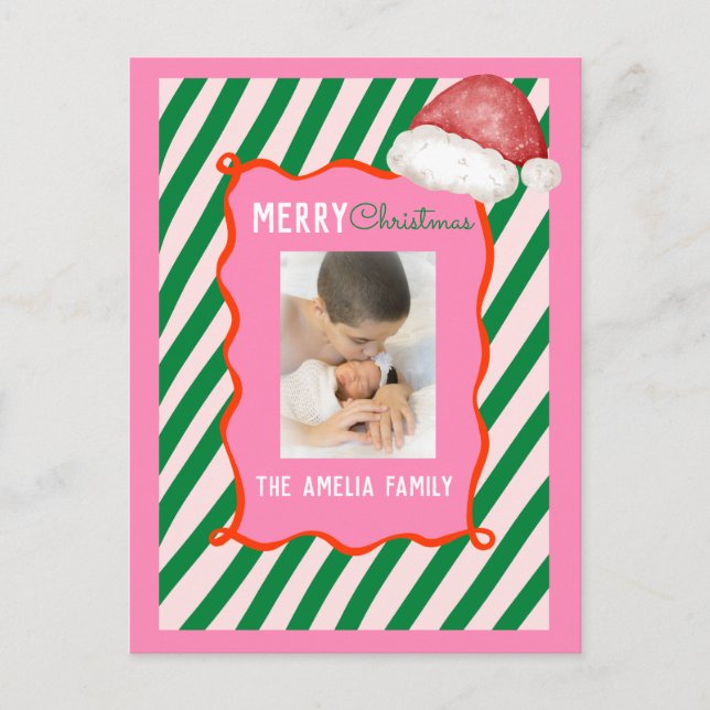 Cartão Postal De Festividades Groovy Christmas Santa Doodle Photo  (Frente)