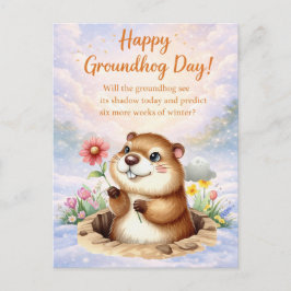 Cartão Postal De Festividades Groundhog Day watercolor 