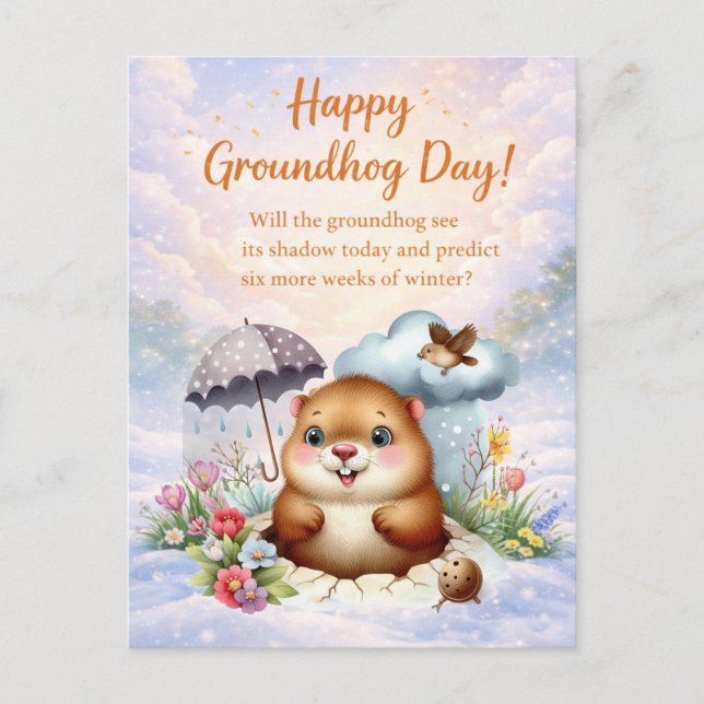 Cartão Postal De Festividades Groundhog Day watercolor  (Frente)