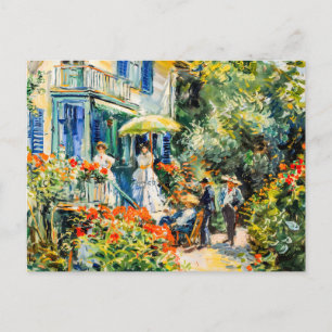 Cartão Postal De Festividades Grupo de pessoas no jardim antes de uma vila
