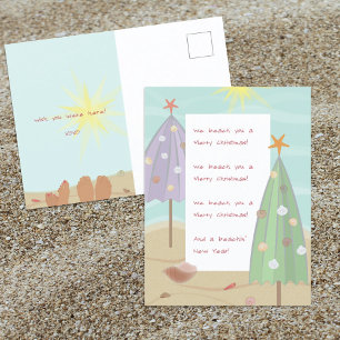CARTÃO POSTAL DE FESTIVIDADES GUARDA-CHUVAS DE PRAIA ÁRVORES DE NATAL
