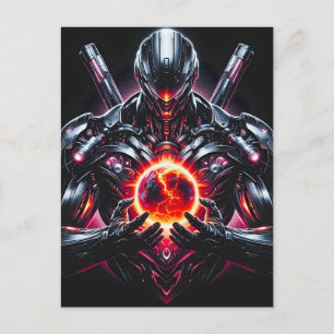 Cartão Postal De Festividades Guardião Cibernético Cósmico Abstrato Robô Futuris