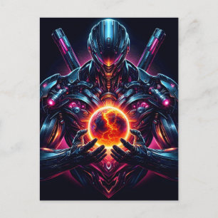 Cartão Postal De Festividades Guardião Cósmico Cibernético Abstrato Robô Futuris
