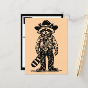 Cartão Postal De Festividades guaxinim cowboy