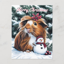 Cartão Postal De Festividades Guiné Pig e Snowman no Natal
