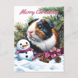 Cartão Postal De Festividades Guiné Pig e Snowman no Natal